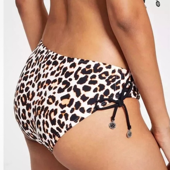 DKNY Women's Wild Thing Soft White Leopard-Print Side-Tie Bikini Bottoms S M - Picture 2 of 10